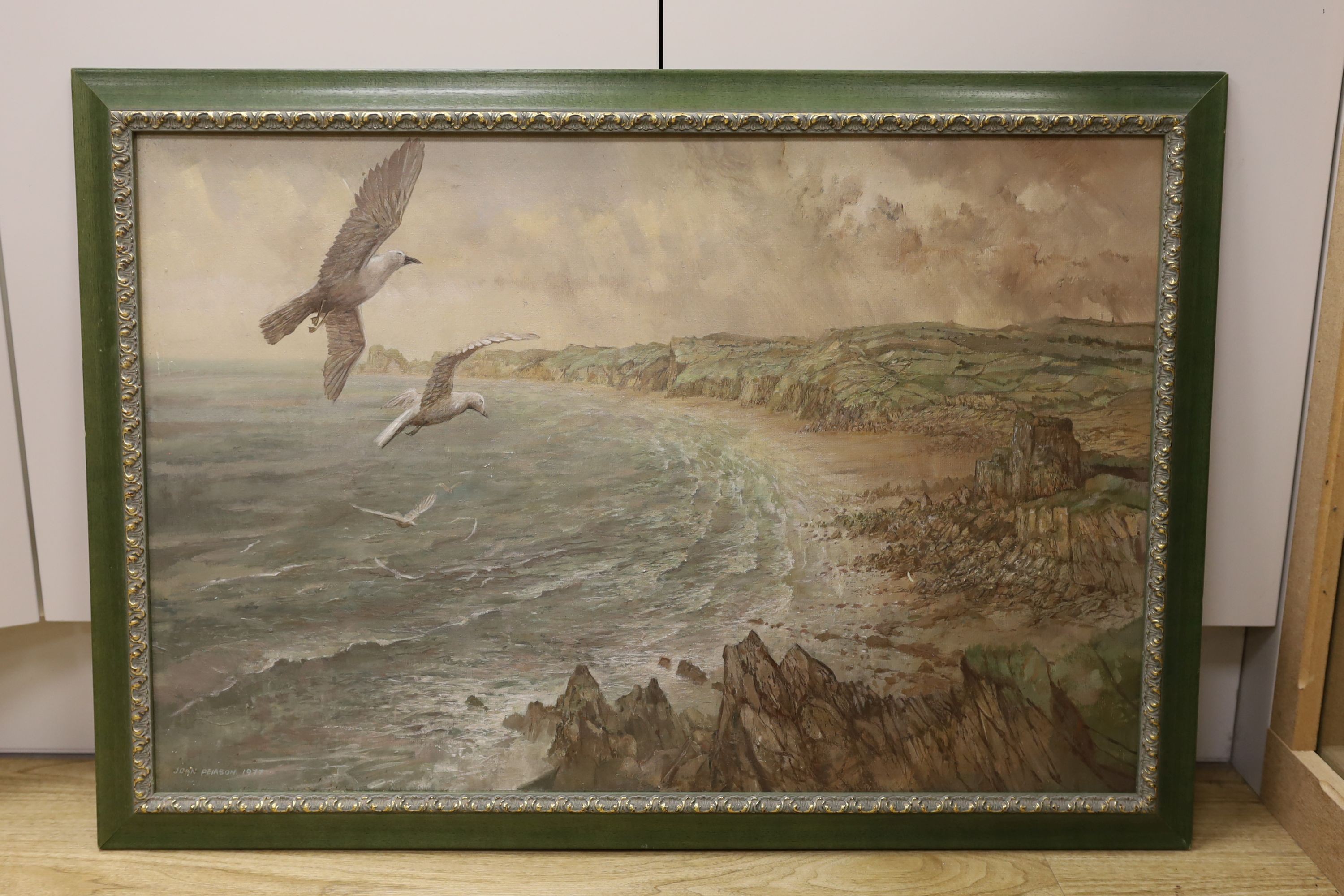 John Peirson (1942-2001), oil on board, 'Sea View', signed and dated 1977, 50 x 75cm
